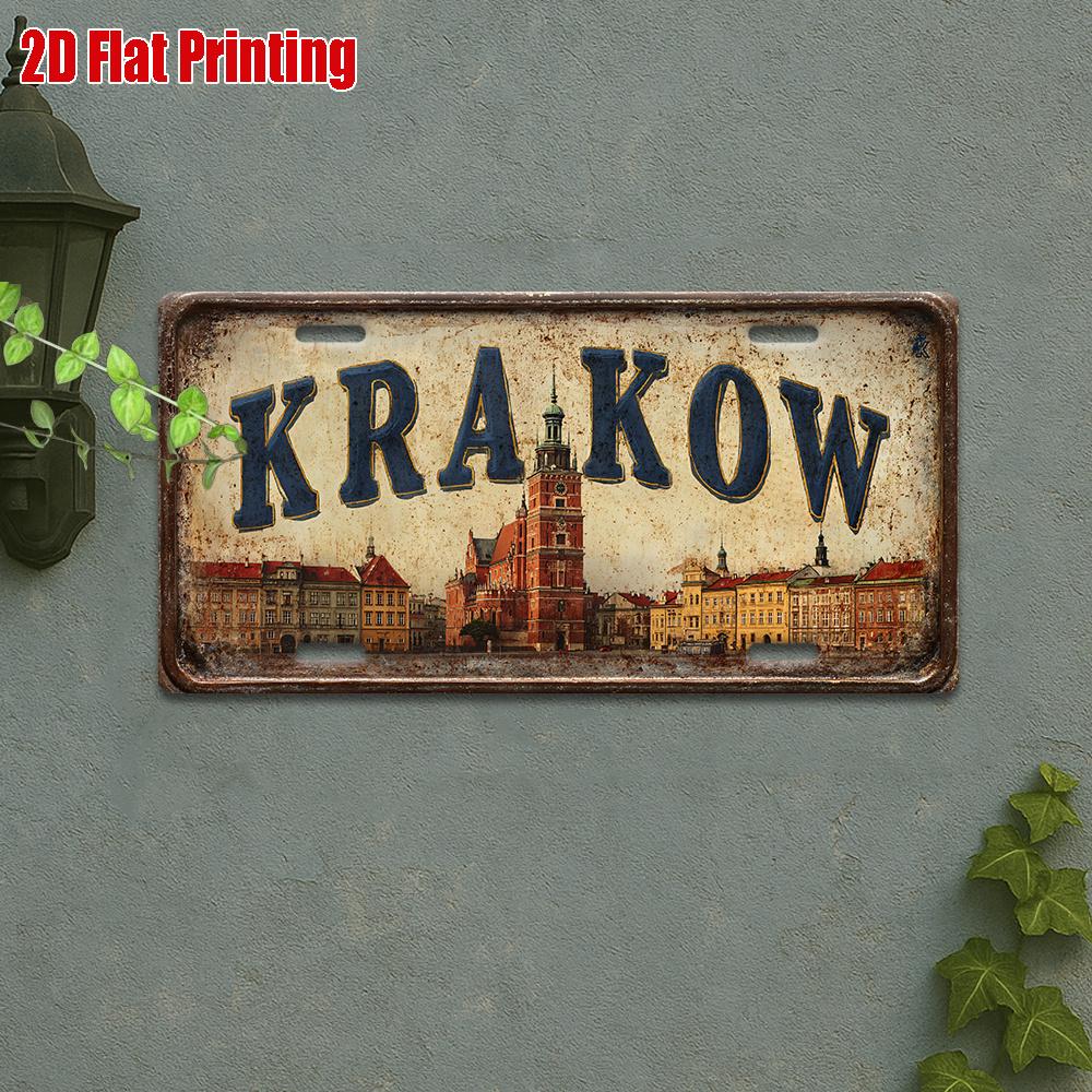 D Flatpc Vintage Metal Sign for Decorationg Only Outdoor Wall Art ( ) Krakow Poland City Retro Aluminum Sign