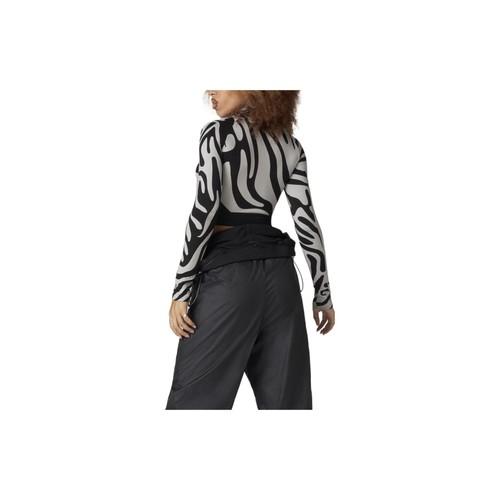 Adidas Zebra Print Half-High Neck Cropped Long-Sleeve T-Shirt Women's Gray