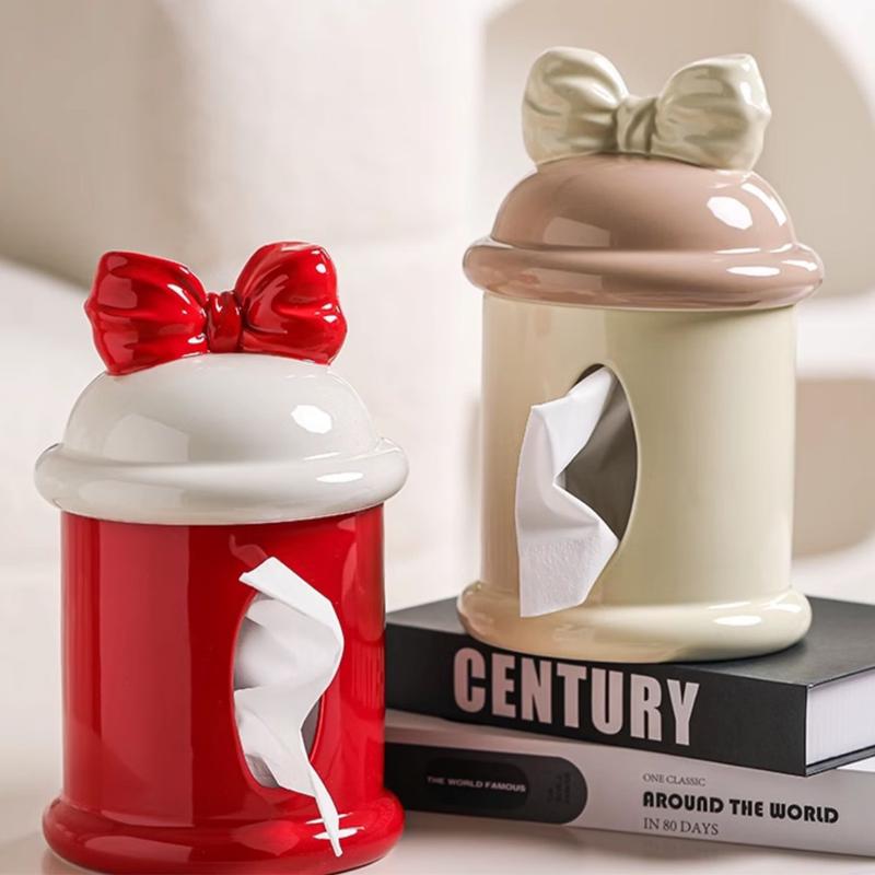 ZISIZ Vintage Ceramic Bowknot Tissue Box