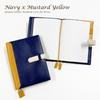 B6 Size Genuine Leather Notebook Cover with x Mustard (Ceal Al) Strap, Two-Tone CLuaR-TC (05.Navy Yellow)