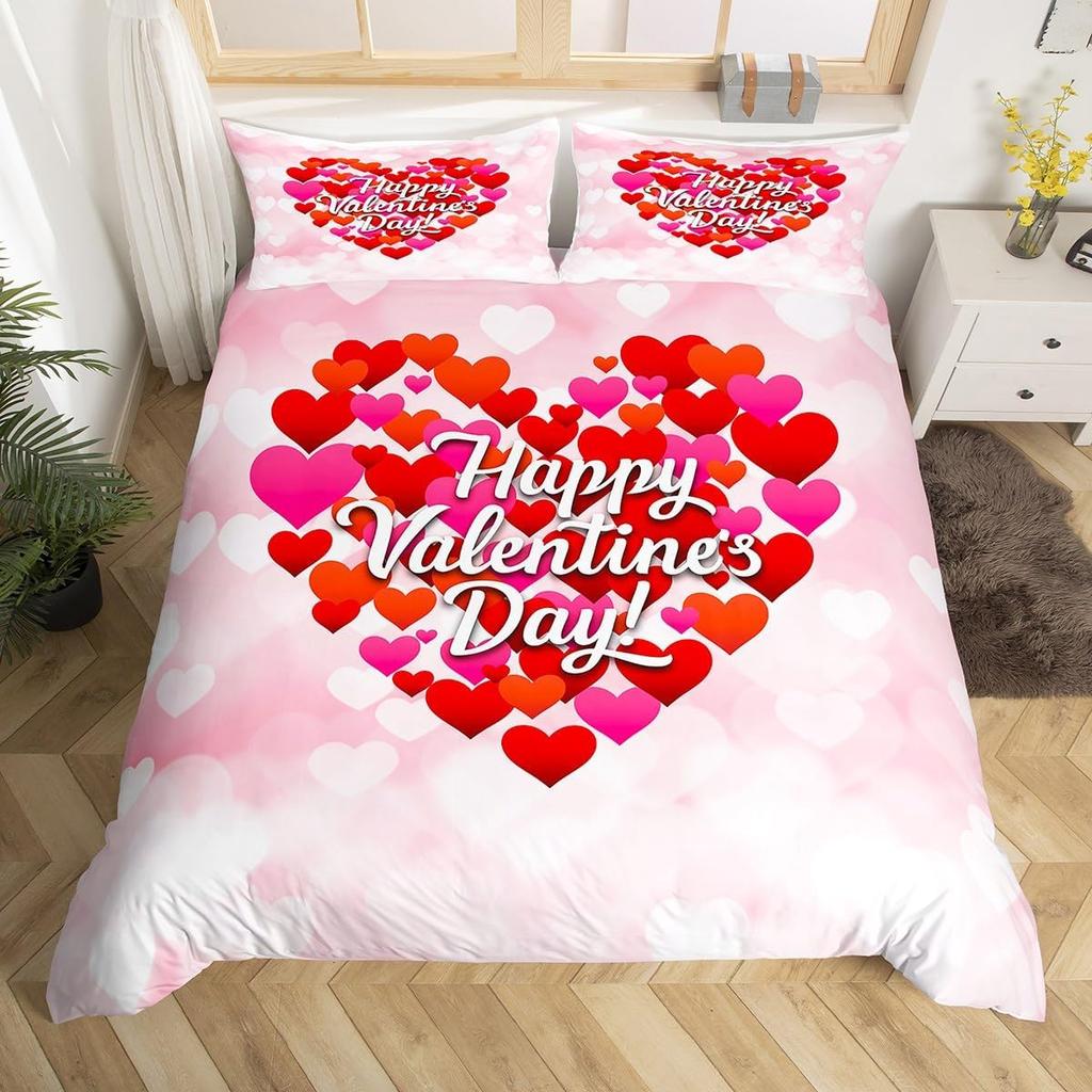 Comforter Love Heart Romantic Bedding Set Microfiber Valentine'S Day Full King For Boys Girls Adults Bedroom Decor