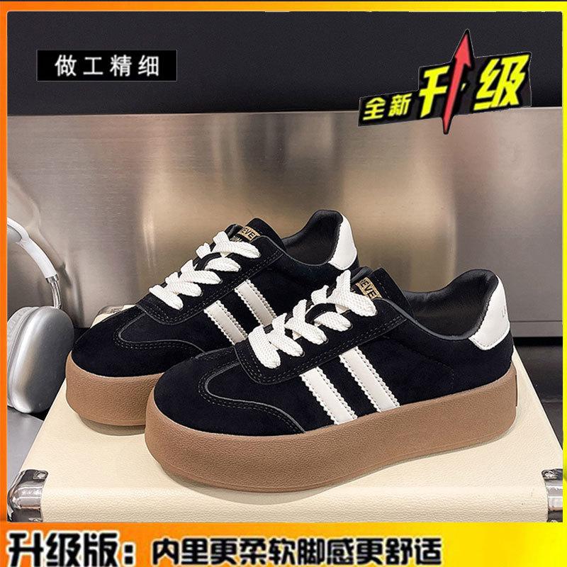 Leather Retro Platform Women's Autumn New Versatile Student Height Increase Lightweight Sports and Leisure Board Shoes