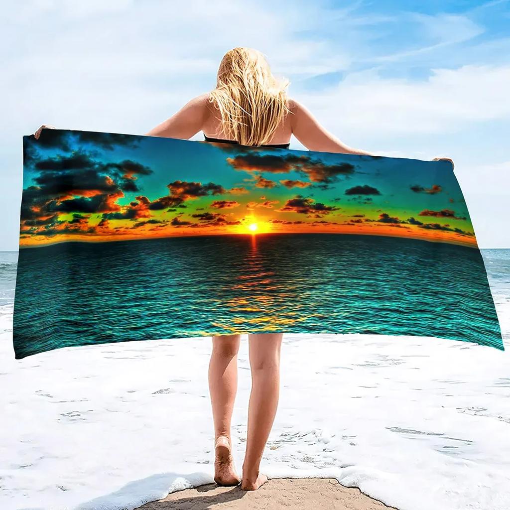Strand Badepool Saugfähiges Handtuch,Strand Meeresküste Sonnenuntergang Strandwellen Küsten,Leichtgewicht Waschlappen Schnelltrocknend Sandfrei Poolhandtücher