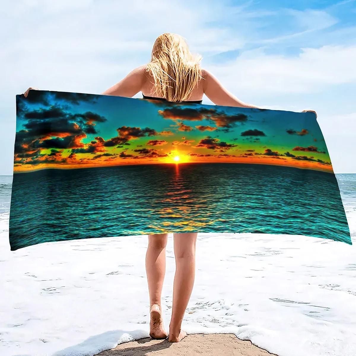 

Beach Bath Pool Absorbent Towel,Beach Seaside Sunset Beach Waves Coastal,Light Weight Washcloth Quick Dry Sand Free Pool Towels W30*H60(CM)