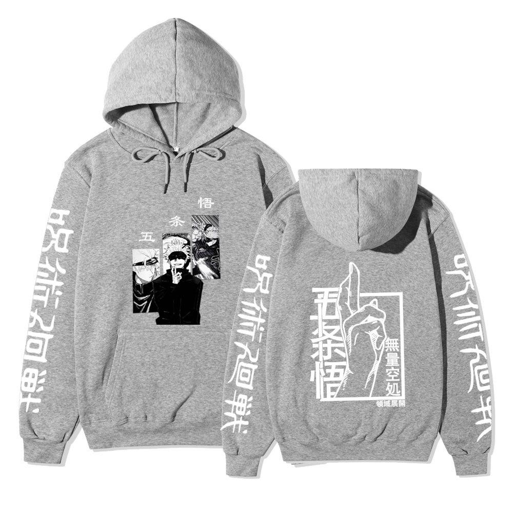 Jujutsu Kaisen Gojo Satoru Double-Sided Hoodie Anime Sleeve Print Long Sleeve Casual Manga Graphic Hooded Pullover Sweatshirt