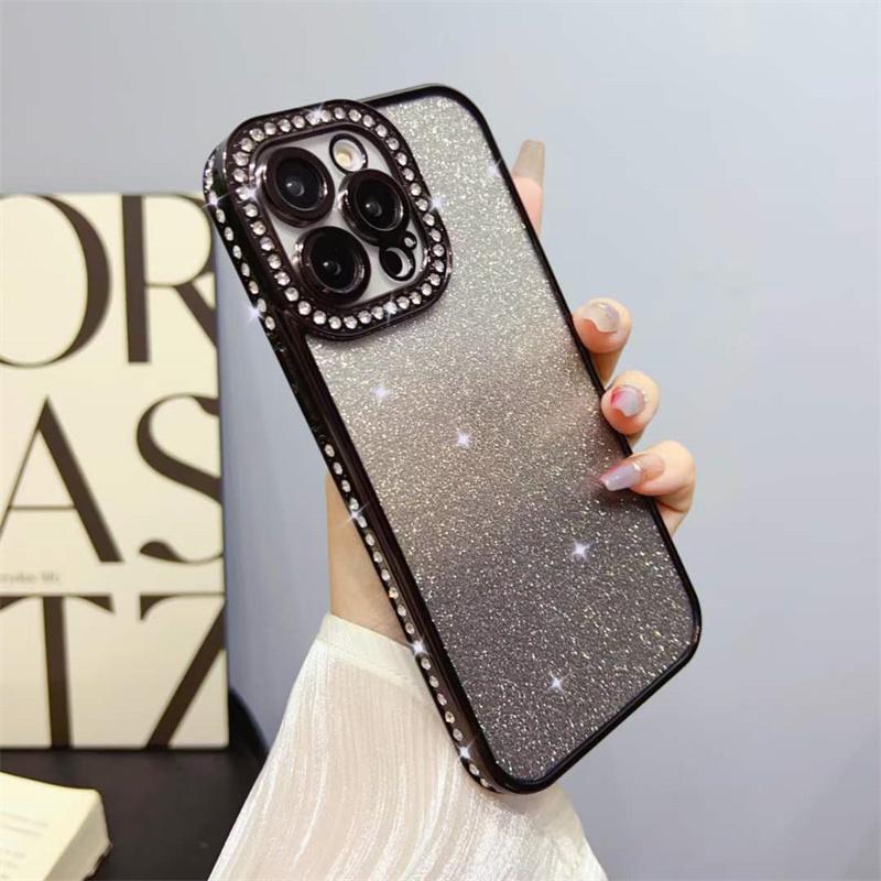 Luxury Fashion Gradient Diamond Soft TPU Phone Case For iPhone 14 13 12 11 Pro Max Electroplating Shockproof Case For iPhone 14 13 12 11