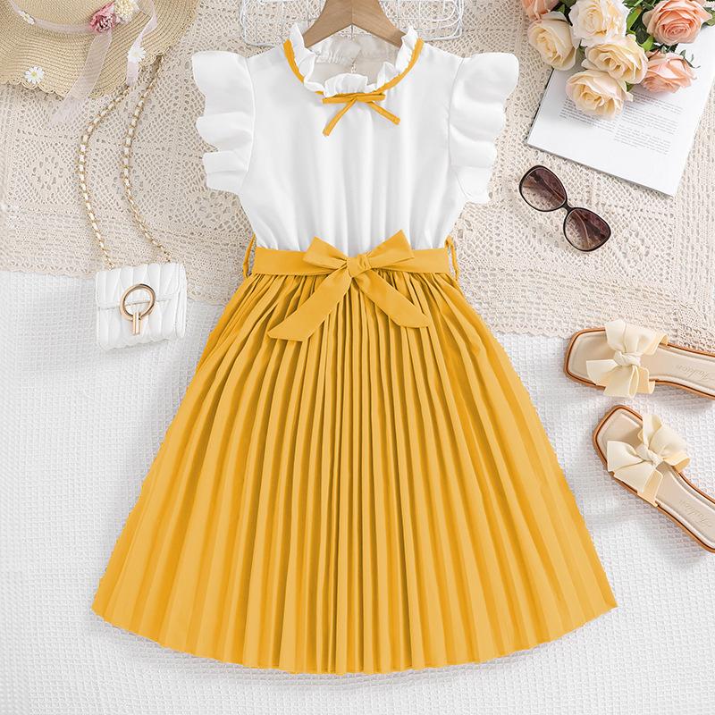 Girl's Skirt Spring  Summer Children's Dress  Fly Sleeve Colour Blocking Children's Princess Dress Girl's Dresses