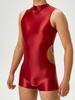Sexy Herren-Einteiler Ausgeschnittenes Bodysuit Unisex Strumpfhose Elastisches Leotard Öl Glänzend Glatt Leotard Formgebender Jumpsuit