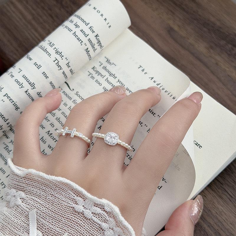 Super Fairy Flash Diamond Light Luxury Diamond Encrusted Zircon Bead H Open Ring Main Diamond Stacking Temperament Niche High Sense