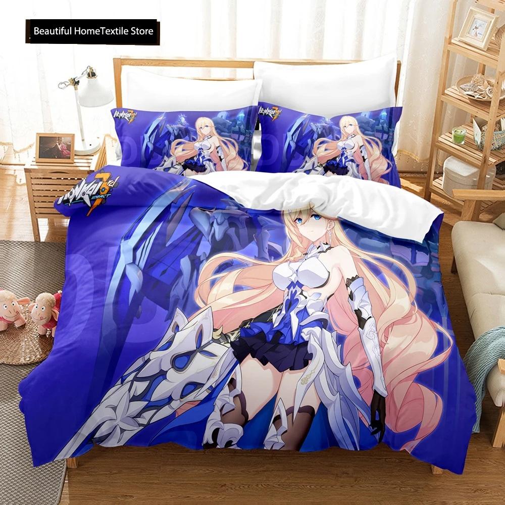 3D Anime Honkai Impact 3rd Bettwäsche-Set Bedrucktes Bettbezug-Set Bettwäsche Steppdeckenbezug Zuhause Für Erwachsene Teenager