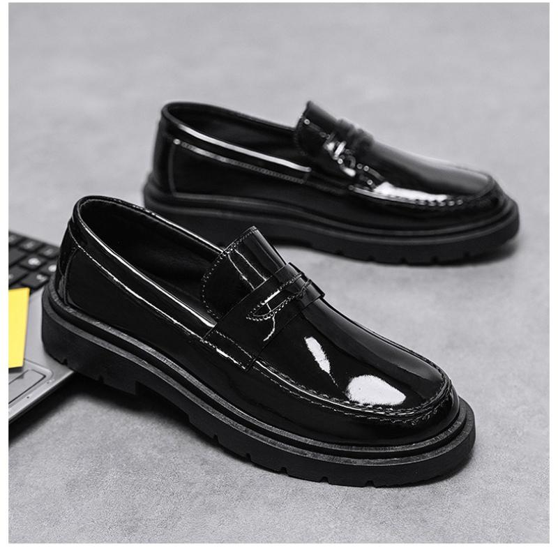Fashion Trendy British Glossy Shoes Low-Cut Casual Dress Oxfords for Teen/Adult Men Breathable Business Footwear Elastic Sole Streetwear