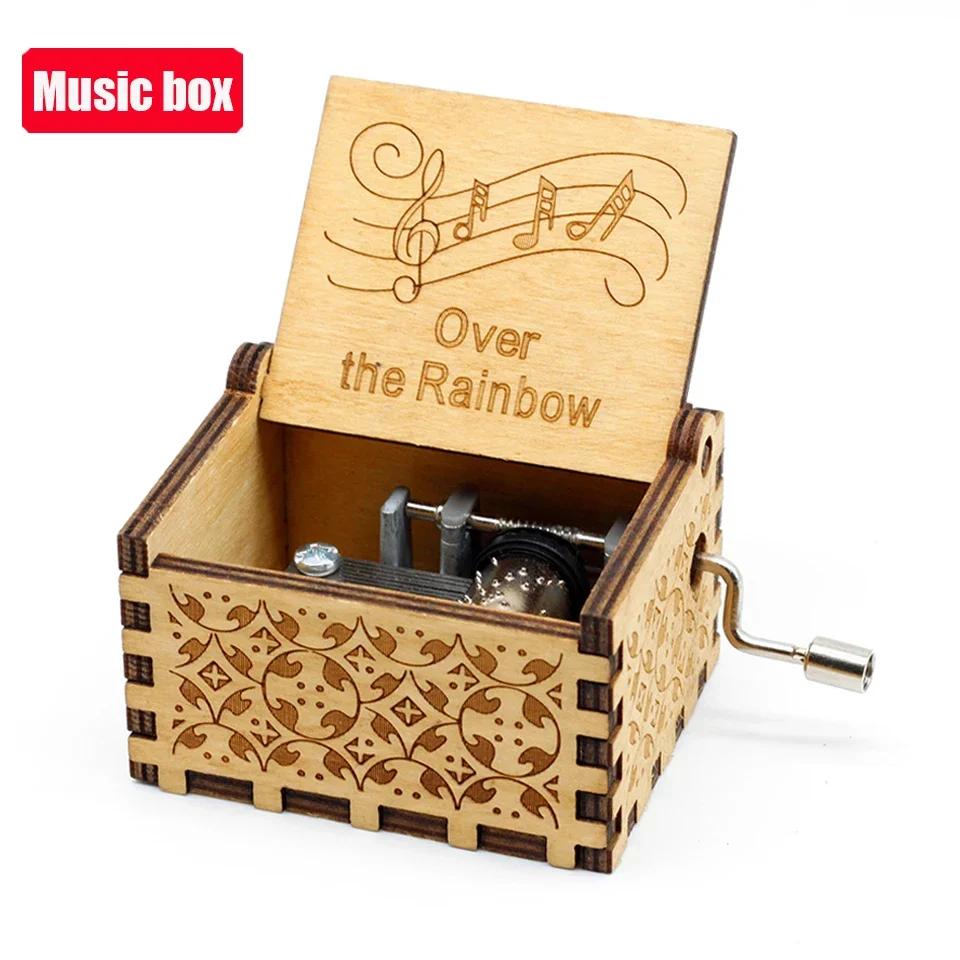 **Hot Antique carved Wooden Hand Crank Jurassic Park Music Box Action Toy Figure Anime Model Christmas Birthday Gift