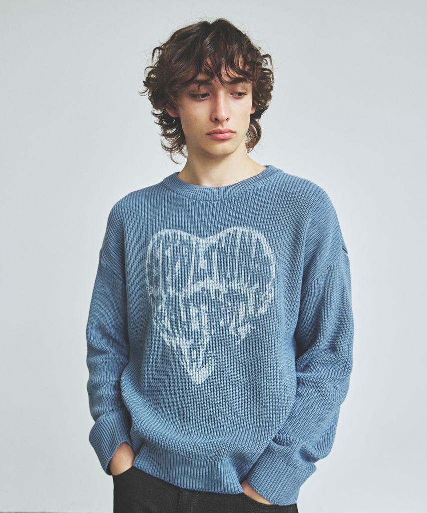 KNITTED Vintage Heart Round Knit Stone Blue