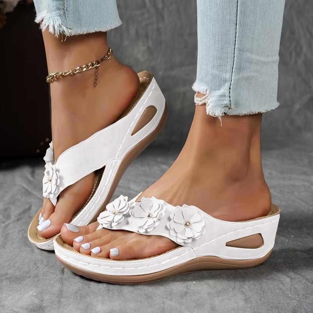 Women'S Platform Wedge Flip Flops With Floral Rhinestones Slip Sandals For Walk Pro Sandals For Women Glitter Sandals Women