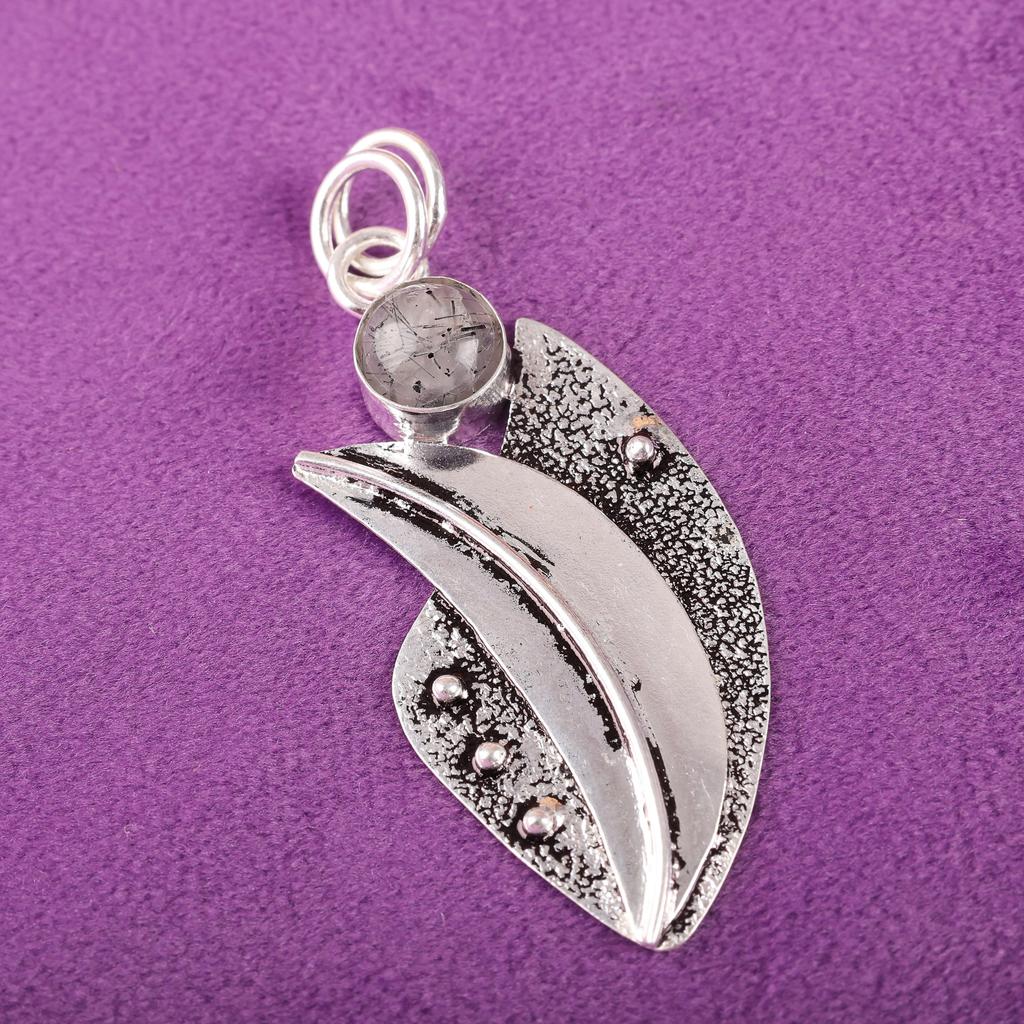 Anhänger mit schwarzem Rutil, 925er Sterlingsilber-Echtschmuck, handgefertigter Anhänger, für Thanksgiving