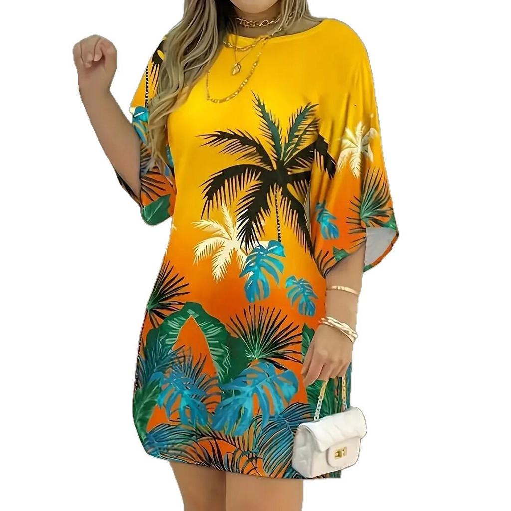 Women's Tropical Style Casual Loose Short Sleeve Dress