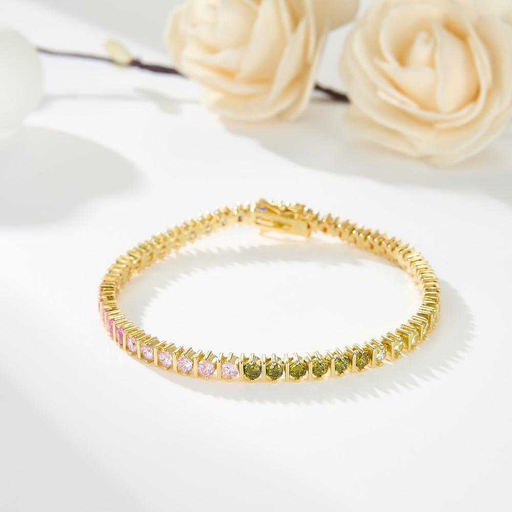 

14K позолоченные высококачественные браслеты 5MM круглый многоцветный циркон теннисный браслет разноцветный