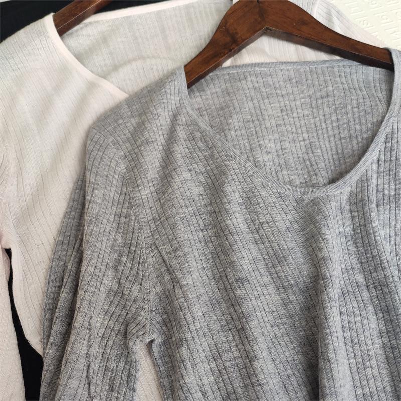 Sleek V-Neck Slim-Fit Wool Cashmere Knitwear - Comfortable, Stretchy, and Flattering Long-Sleeved Top for Women
