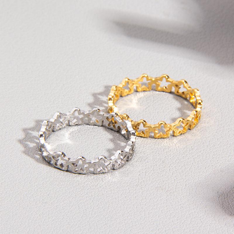 Simple Continuous Hollow Pentagram Gold Plated Stainless Steel Ring Women's Party Silver Color Ring