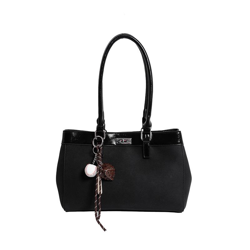 

Casual work commuter bag women s large capacity, new fashionable versatile shoulder handbag retro tote bag no pendant чёрный