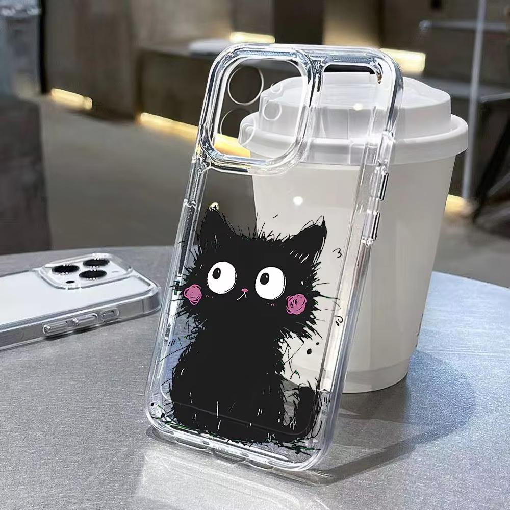 Cartoon Animal Cute Cat Phone Case For iPhone 17 Pro Max 16 15 Pro 14 13 Mini 12 11 XR XS 17Air 16 Plus Clear Bumper Cover