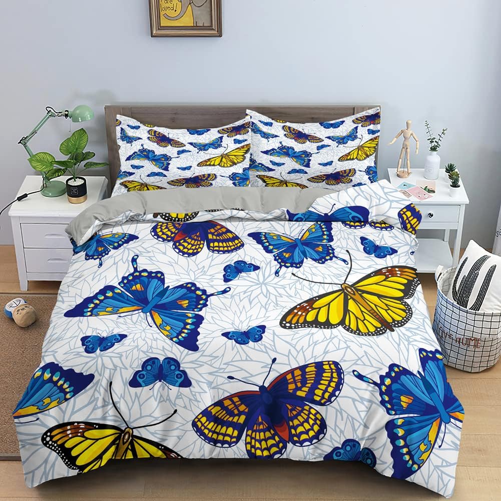 Schmetterling Bettbezug Twin Queen Botanisch Floral Bettwäscheset Für Frauen Mädchen Bauernhaus Schlafzimmer Romantische Blume Bettdeckenbezug