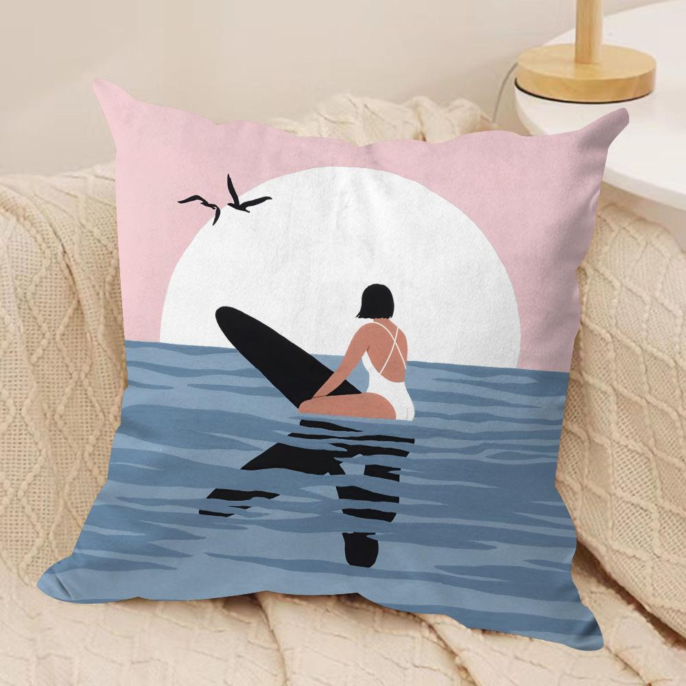 Summer Surfing Ins Art Cushion Cover Silky Short Plush Invisible Zipper Dustproof Sofa Pillow Case For Home Decor
