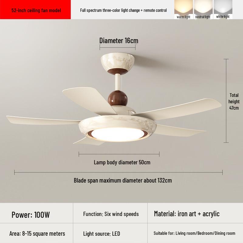 

Винтажный французский дизайнерский бесшумный потолочный вентилятор с подсветкой для спальни 2025 Three Color Changing + Remote Control