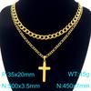 Double-Layer Stainless Steel Cross Pendant Necklaces for Men Metal Chain Religious Design Trendy Jewelry Daily Golden Accessory