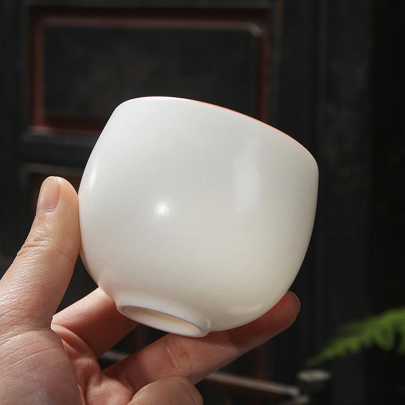 White Jade Ru Kiln Tea Ru Porcelain Can Be Nurtured with Crackle Dragon Egg Tasting Cup Large Capacity Ceramic