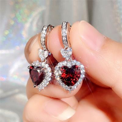 Rot Aqua Blau Herz Cut Stein Hochzeit Tropfen Ohrringe für Frauen Ewigkeit Liebe Ohrringe Verlobung Zubehör Mode Schmuck