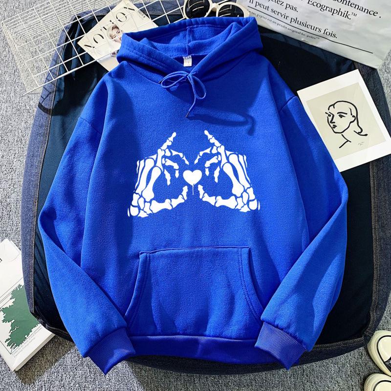 Skull Hand Heart Print Unisex Hoodie Sweatshirt