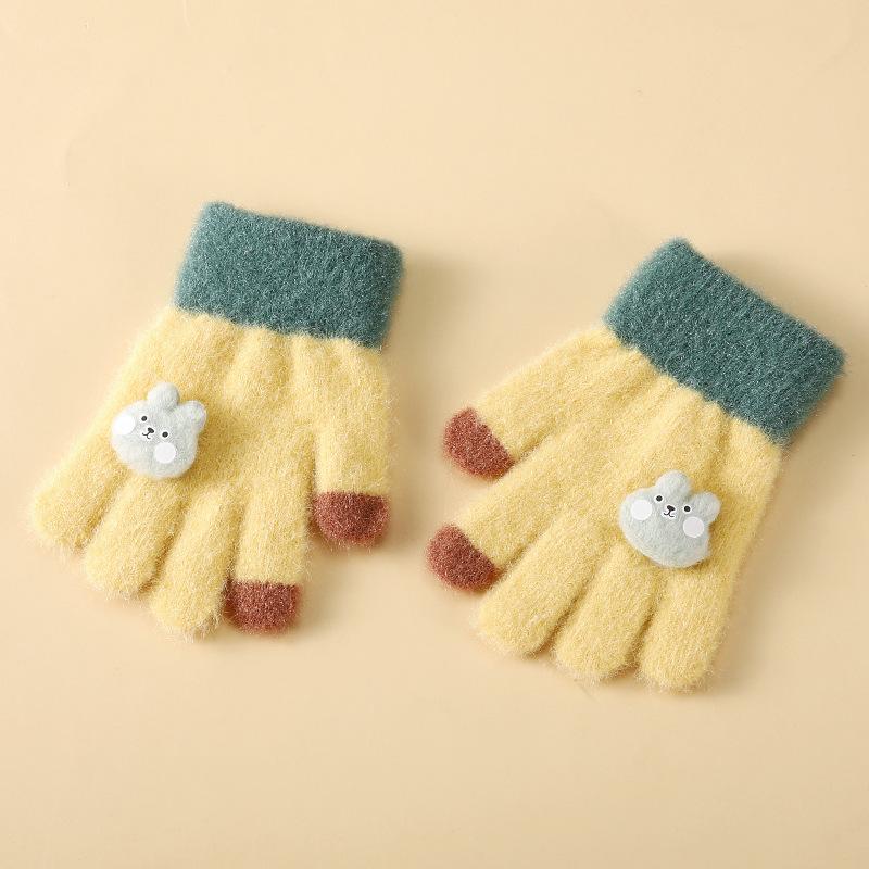 Winter Plus Velvet Children's Warm Gloves Thickened Five finger Baby Cold Yarn Cute Gloves for Girls Thickened Gloves