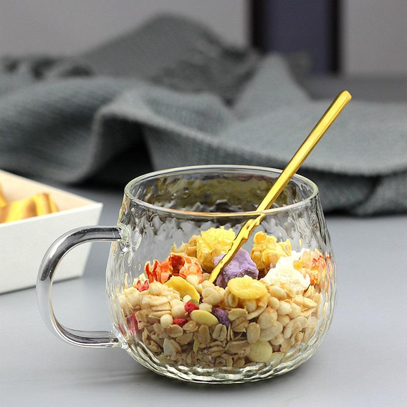 430ml Creative Hammer Patterned Glass Cup Large Capacity Breakfast Cup Milk Oat Dessert Mugs Household Beverage Mug Drinkware