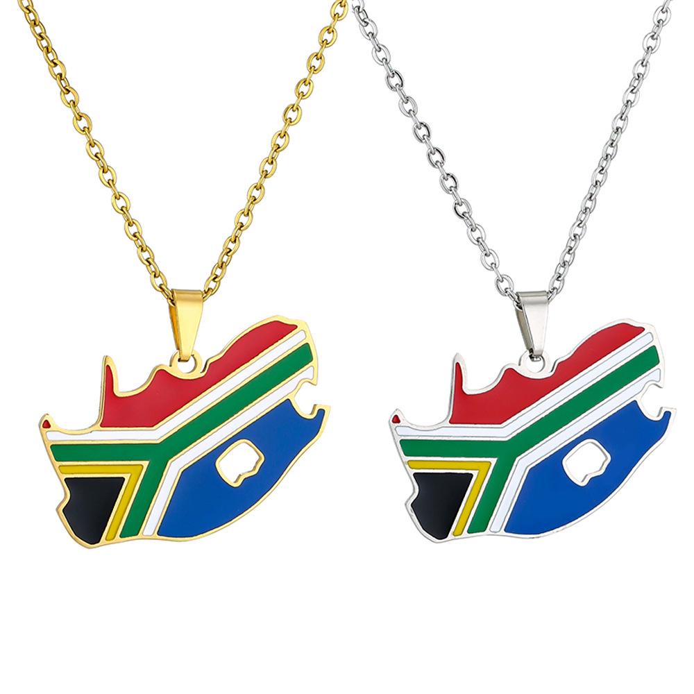 South Africa Map Necklace - Cross-border Stainless Steel, Ethnic Style, Drip Oil Titanium Steel, Popular Couple Design