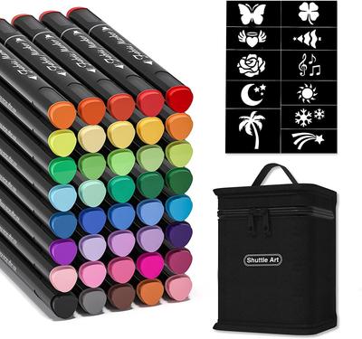 Shuttle Art Fabric Pen Twin Type 40 Color Set Pen for Writing On Fabric Fabric Marker Stencil and Carrying Case Included Water Resistant Durable
