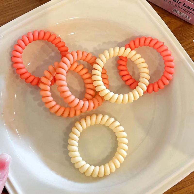 6 stk./Sæt Ny Mode Mat Farverig Telefonledning Elastisk Hårbånd Frosted Spiral Snor Gummibånd Hårsløjfe Hårtilbehør