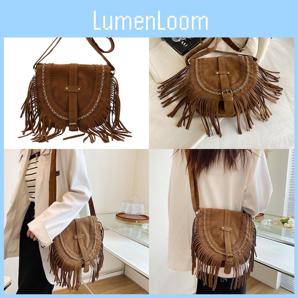 Pu Suede Fringed Saddle Bag With Zipper Closure For Daily Use And Bohemian Style