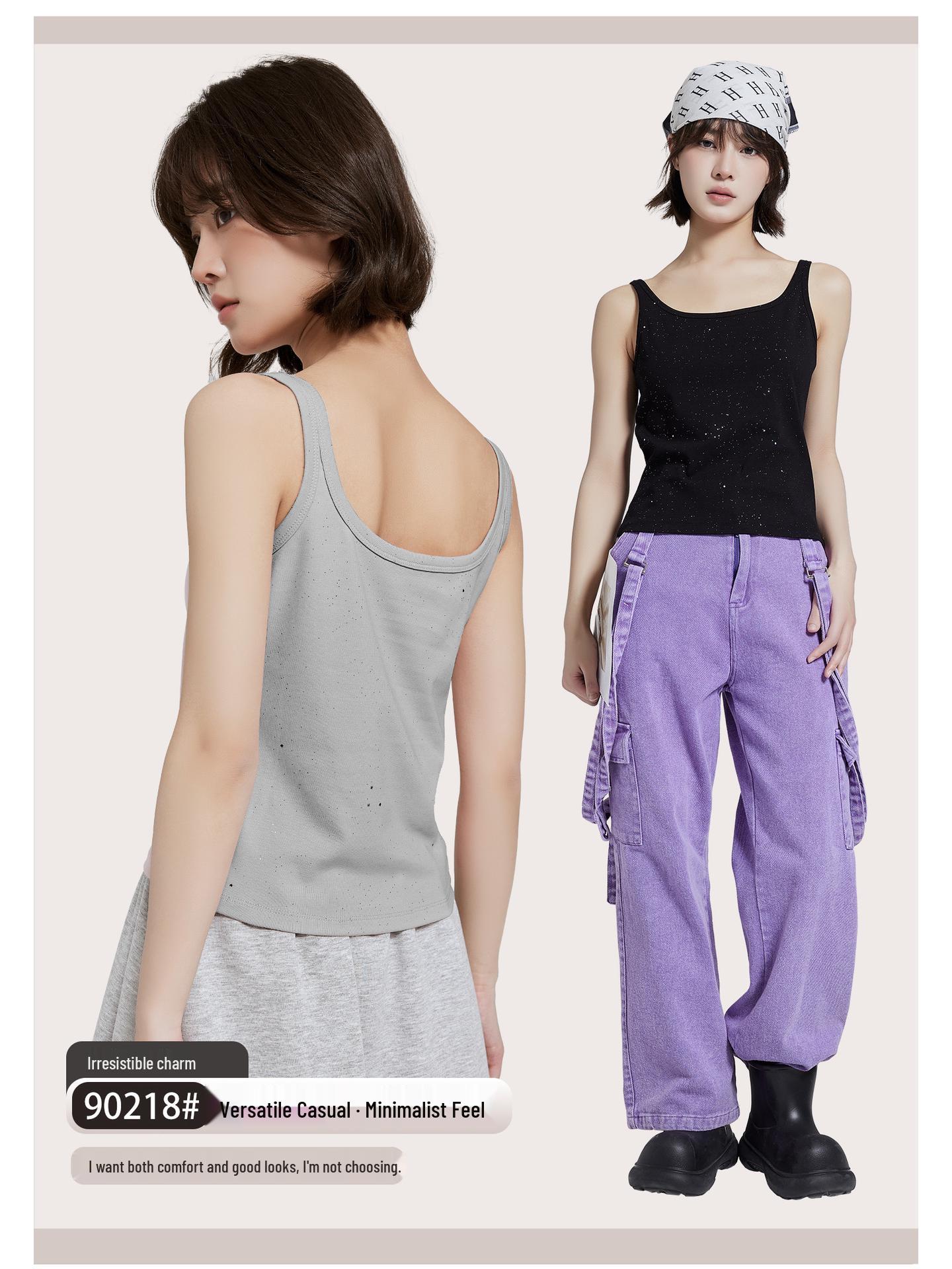 

Women s Starry Sky Silver Black Camisole Top: Breathable, Sleeveless, Wide Straps, Fashionable Spring/Summer Inner or Outer Wear. One Size (Suggested 90-130 jin)