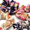 Komono Kobo Scrunchie, Small Hair AccessoryHair Tie, Futakoshi Chirimen Silk, Kyoto, Wa-KOMONO, Edo Komon 1002 (Double Cherry Blossom (Navy))