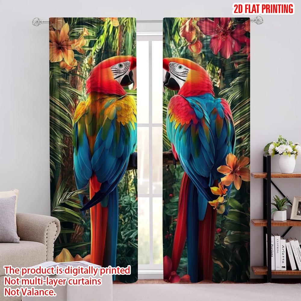 

2pcs,2D plane printing Popular Curtain Panels Tropical Parrots(2) 100% Polyester (without rod) Festive for Living Room, Bedroom, 52.50 × 116.00 cm 2 pcs
