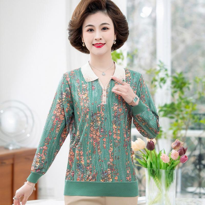 Spring top female grandma lapel floral elderly clothes female spring and autumn mother bottoming shirt new