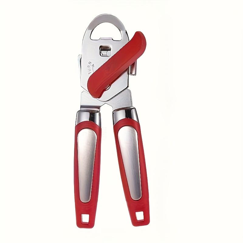 Manual Can Opener with Safety Cover and Ergonomic Red Handle - Heavy-duty and Easy To Grip Kitchen Tool, Perfect Gift for Christmas