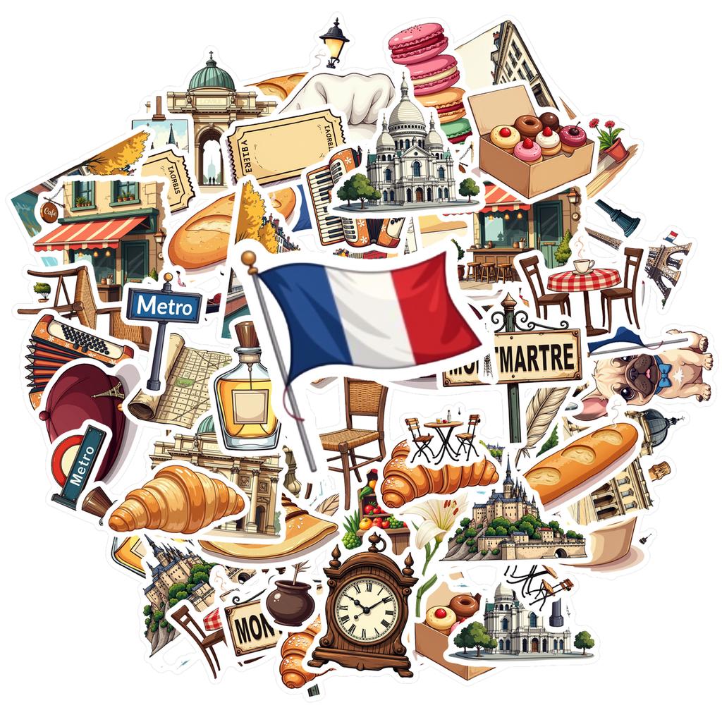 35pcs-100pcs Playful Culinary Delights Stickers Vintage French Culture Teacher Reward Stickers Graffiti Decals For Car Sticker