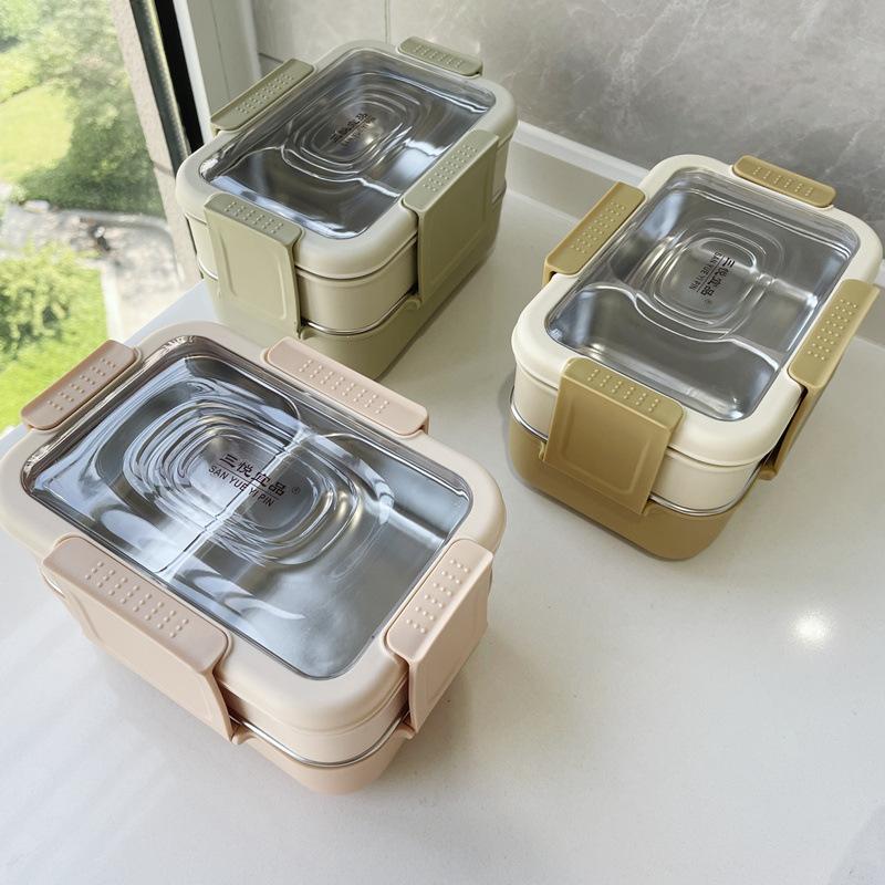 Stainless Steel Double-Layer Insulated Lunch Box, Large Capacity Compartmentalized Bento Box for Students & Office Workers