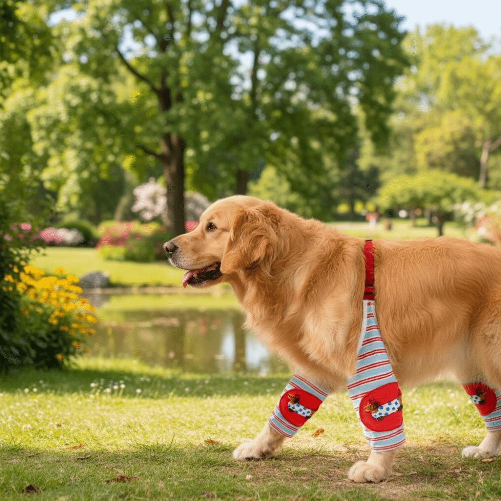Striped Design Dog Elbow Warmers Cartoon Pattern Comfortable Puppy Joint Protector Thickened Adjustable Dog Knee Pads