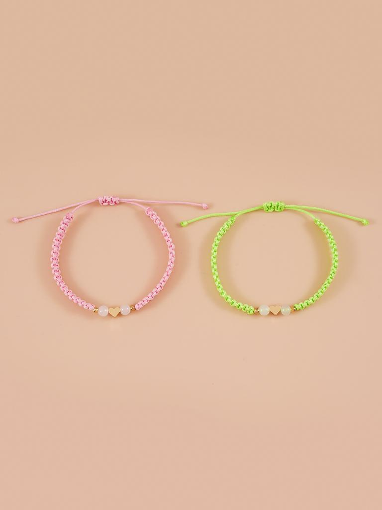 2Pcs/Set Handmade Love-Shaped Couple Bracelets Pink & Green for Women Men Valentine's Day Gifts