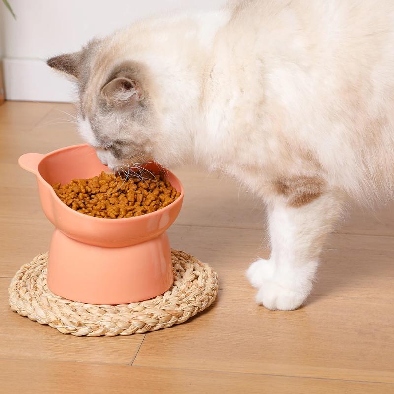 Tierfutternapf, neigbar, hoher Boden, Nackenschutz gegen Ersticken, Vogelbeißen von Hunden und Katzen, gegen Wegwerfen von Futtermitteln für Haustiere