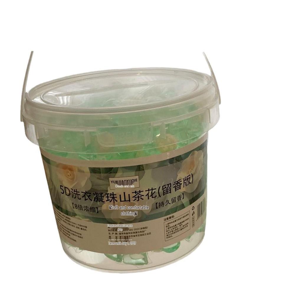 100 Capsule Large Bucket: Five-in-One Laundry Detergent Beads, Long-Lasting Fragrance, Softening, Stain Removal, and Cleaning.