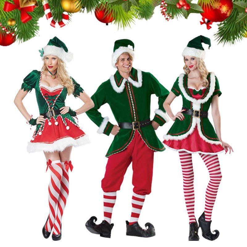 Deluxe Velvet Christmas Elf Santa Claus Cosplay Costumes Carnival Party Role Play